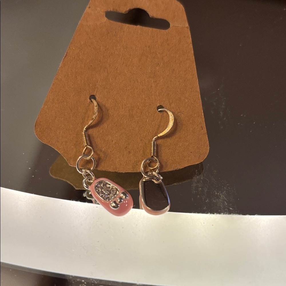 Chic Pink and Gold tone Dangle Earrings